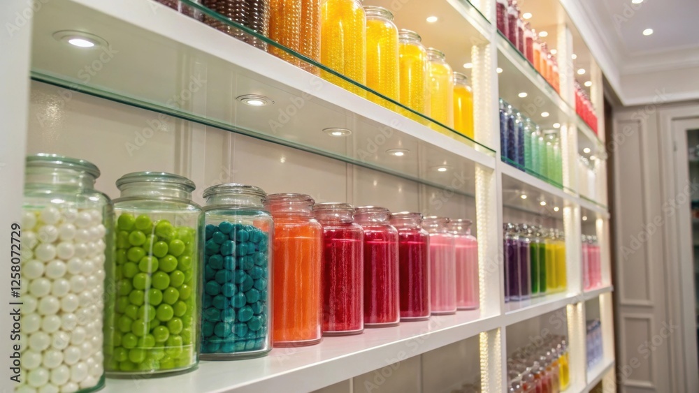 Poster a closeup featuring the smooth edges of translucent glass shelves within a cabinet displaying a myri