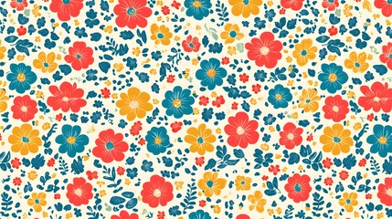 Vibrant Floral Seamless Pattern Design Retro Summer Flowers