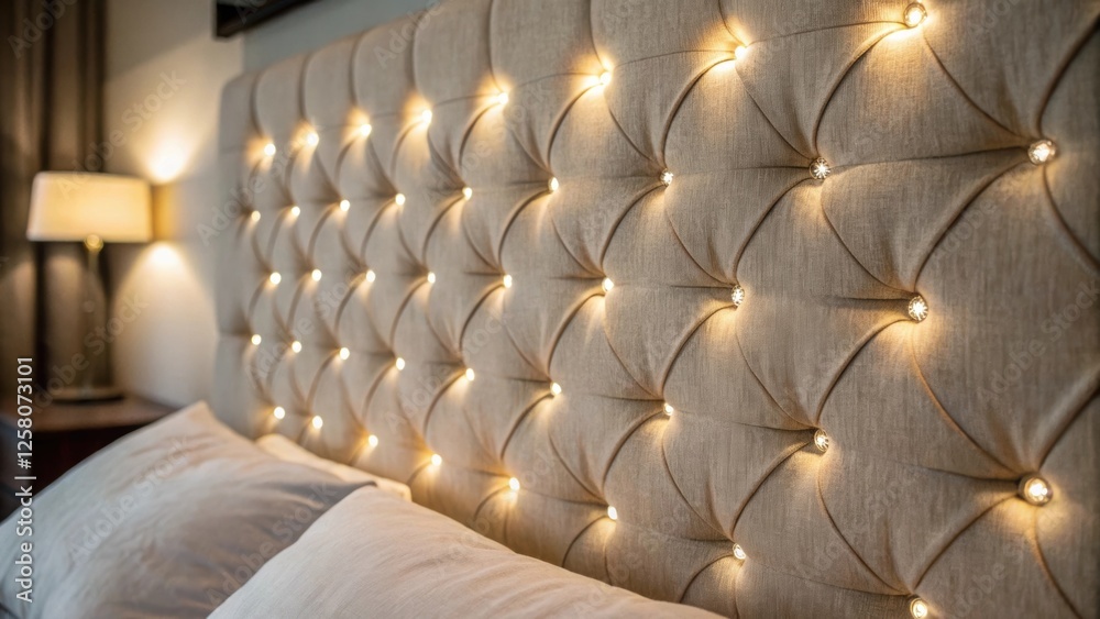 Poster A closeup image of a fabriccovered headboard the LED lights illuminating its texture creating a calming and inviting atmosphere.