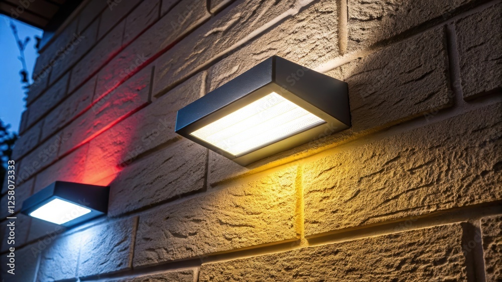 Poster a closeup of a bright led light illuminating a textured wall showcasing the color contrast and the c