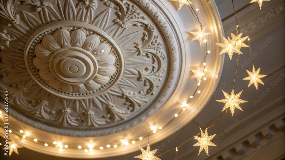 Fototapete a closeup of a ceiling medallion surrounded by a halo of soft star lights blending classical design 