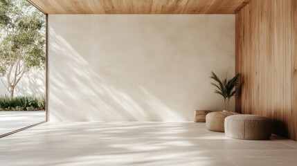 A bright and minimalist room featuring a solitary green plant and abundant natural light, creating an airy, peaceful environment that invites relaxation and reflection.