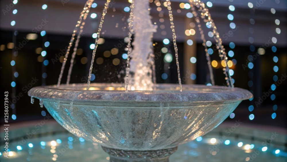Poster a closeup of a crystalclear bowl fountain where small jets shoot water upwards against a backdrop of