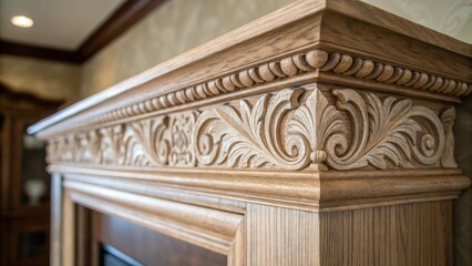 Obraz premium A closeup of a decorative end cap on the crown molding featuring intricate carvings that add to the classic aesthetic.