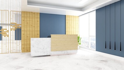 office front desk or receptionist room with wooden design interior