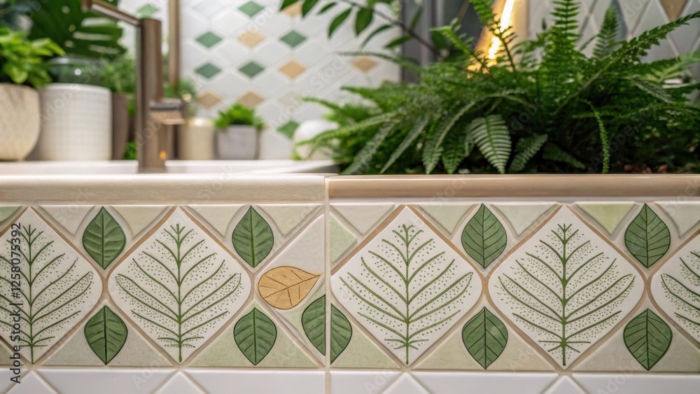 Aufkleber A closeup of a natureinspired border featuring leafpatterned tiles strategically p to unify a botanicalthemed bathroom while adding depth and interest.