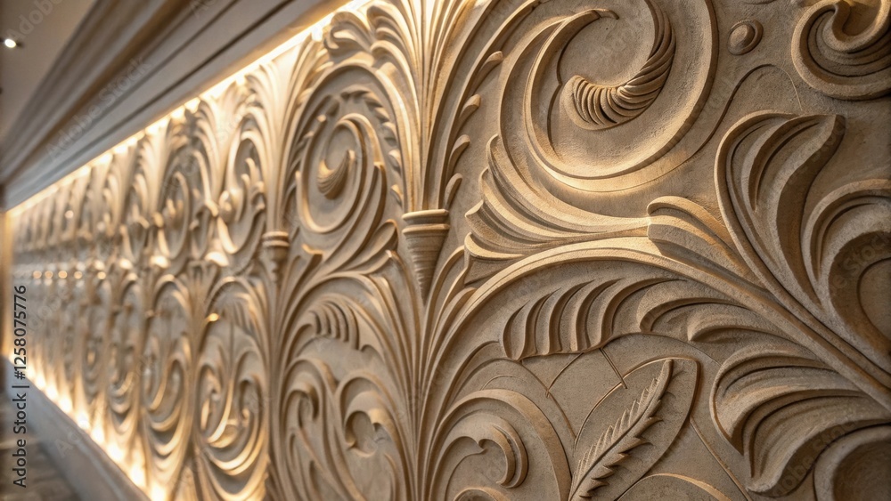 Poster A closeup of an intricate wall texture highlighting the interplay of light and shadow on the curved surfaces enhancing the sense of depth and sophistication.