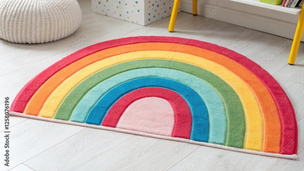Aufkleber A closeup of a playful area rug shaped like a vibrant rainbow adding warmth and color to the floor while encouraging imaginative play.