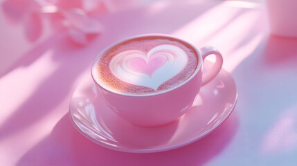 Creating a cozy romantic coffee setup home beverage art warm pink setting close-up view love concept