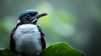 Obraz premium Stunning Blue-crowned Motmot Bird on Green Leaf