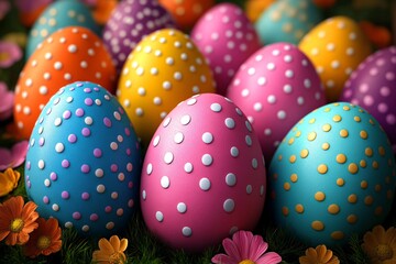 Fototapeta premium Rainbow of Easter Joy: Vibrant Easter Egg Collection Background