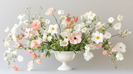 Obraz premium Elegant Peach and White Flower Arrangement in Urn Vase