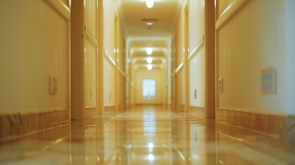 Obraz premium Enhancing Hospital and Clinic Imagery: Create Stunning Visuals with Blurred Backgrounds in Corridor Photography Using Depth of Field, Bokeh Effects, and Professional Editing Techniques to Highlight He