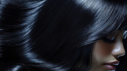Obraz premium Sleek raven-black hair with metallic sheen
