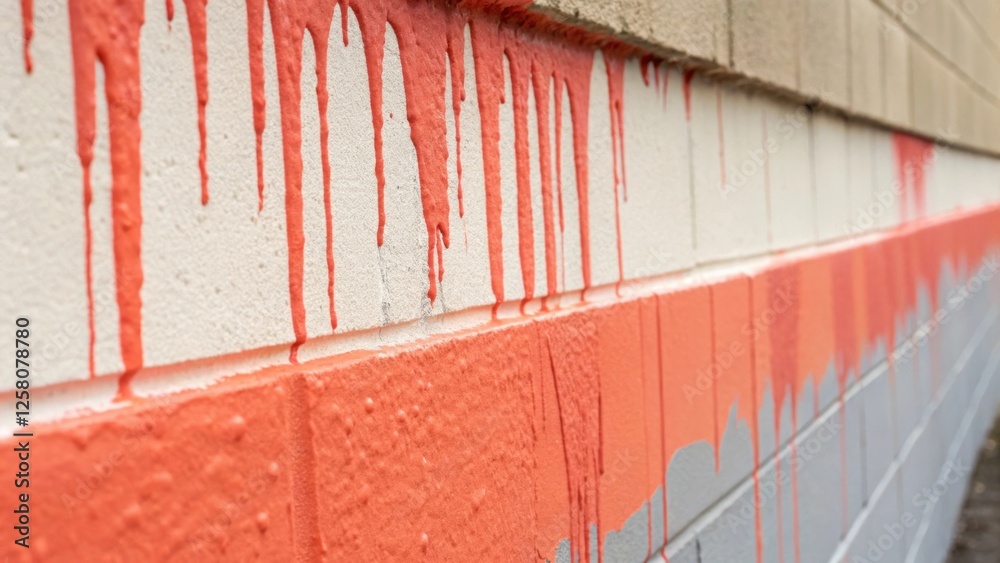 Poster a closeup of paint drips cascading down the side of a wall capturing the transformative moment of ap
