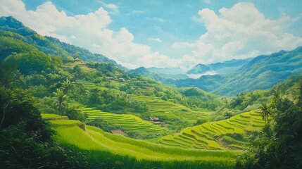 Breathtaking Rice Terraces in Lush Green Mountains