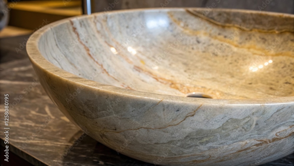 Poster a closeup of the natural color variations and textures in a handcrafted stone sink illuminated to re