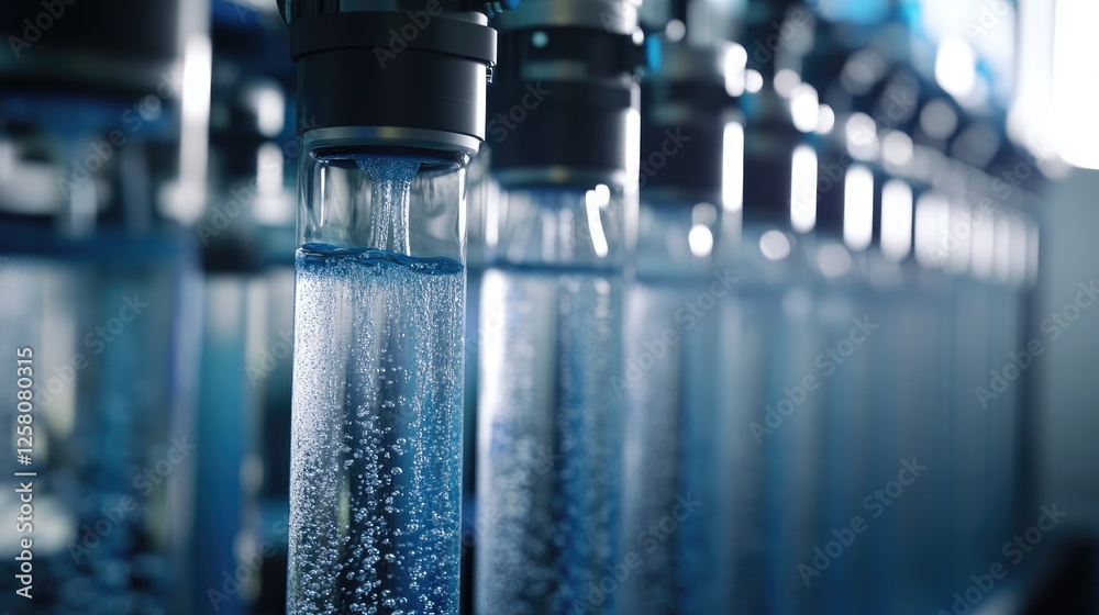 Poster A detailed view of pure water cascading through a reverse osmosis system, showcasing the clean and dynamic flow of filtered water.