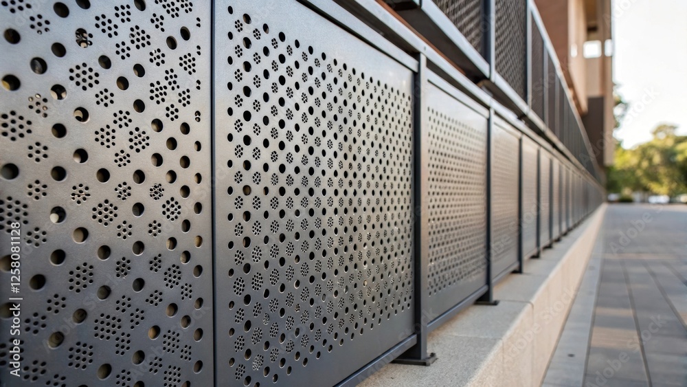 Aufkleber A closeup perspective of perforations on a metal divider with varying sizes emphasizing the artistic randomness and how it creates interesting visual effects from different angles.