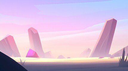 Fototapeta premium Pastel Sunset Desert Landscape with Geometric Rocks