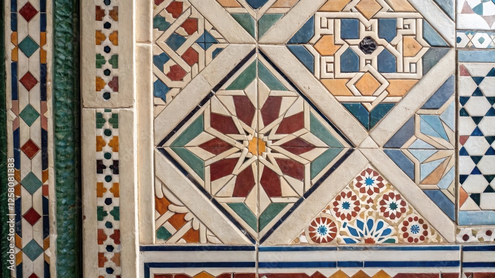 Aufkleber A closeup shot of a layered tile design where smaller geometric tiles are inset within larger ones showcasing a clever mix of scale and dimension.