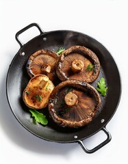 Fresh healthy grilled portobello mushrooms on white background