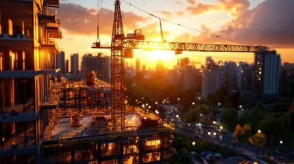 Fototapeta premium Construction progress futuristic city urban development digital art cityscape aerial view innovative architecture