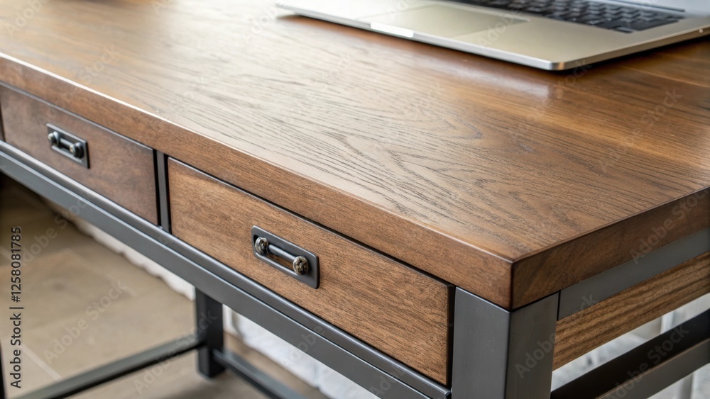 Poster a closeup shot that reveals the texture of a builtin desks surface emphasizing a combination of mate