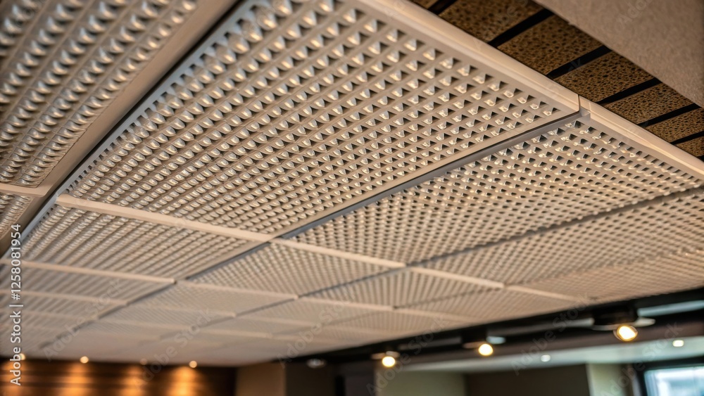 Poster a closeup showcasing the textured surface of a ceilingmounted soundproofing panel revealing the inte
