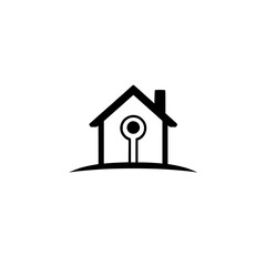 Black and white minimalistic image of a house symbol, representing a house with a focus on technology.
