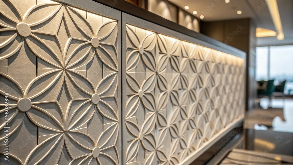 Poster A closeup view of a panel with a modern geometric design capturing the interplay of light and shadow across its surface enhancing the contemporary feel of the space.
