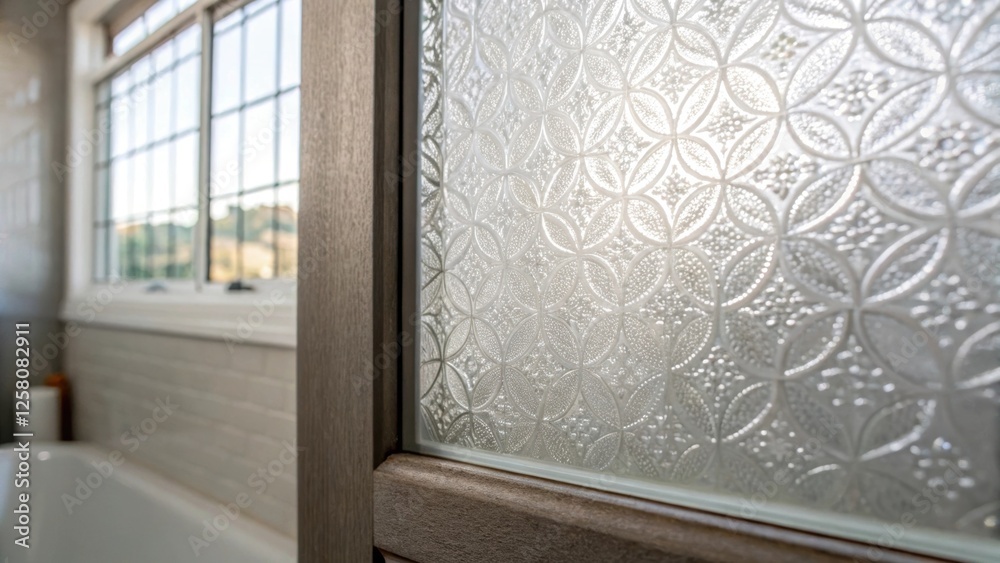 Aufkleber A closeup view of the intricate texture of a frosted glass panel adding privacy while maintaining a bright airy feel in the bathroom.