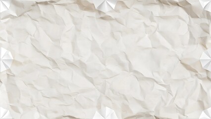 Closeup image of a heavily creased and crumpled piece of offwhite paper. The texture is rough and uneven, showing deep wrinkles and folds. Provides a grunge aesthetic.