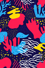 Obraz premium seamless pattern, neon color, edgy GenZ maximalist style, illustration, simple, maximalist, brutalist, ultra flat, bright colours, high contrast, 