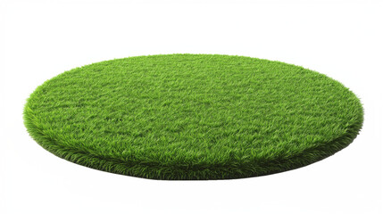 Circular patch of vibrant green grass isolated on transparent background