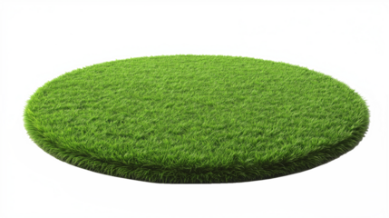 Circular patch of vibrant green grass isolated on transparent background