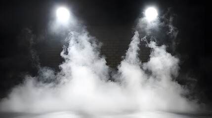 Dramatic Smoky Stage Lighting Background with Brick Wall