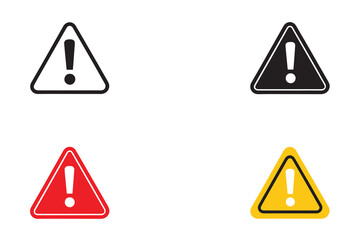 Warning, precaution, attention, alert icon set. Exclamation mark in triangle shape.