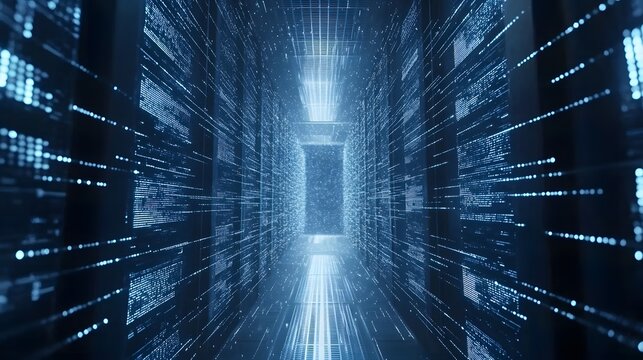 Futuristic Data Center Corridor Digital Abstract - Powered by Adobe