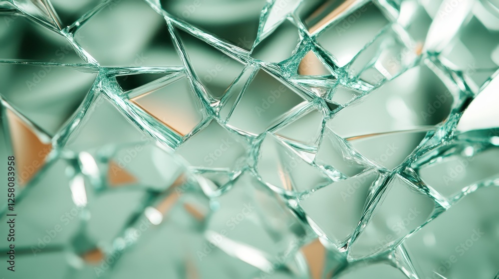 Poster a close-up of shattered glass displays an intricate, abstract pattern, reflecting light and creating