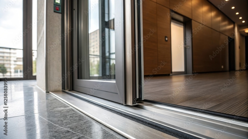 Poster a dramatic closeup of a sliding door in motion showcasing the seamless gliding action as the door pa