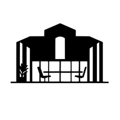 Fototapeta premium Minimalist silhouette of a house with two chairs and a plant on the terrace.