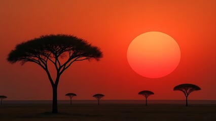 Fototapeta premium Sunset silhouette in the African savannah