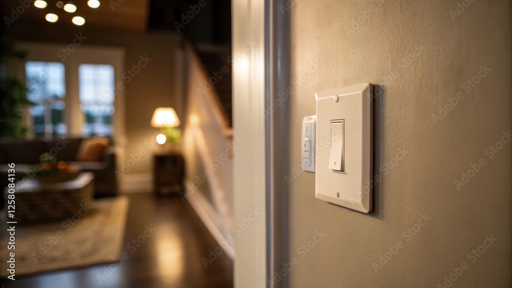 Poster A focused shot of a dimmer switch being installed into a wall with a soft glowing light illuminating the surrounding area casting gentle shadows.