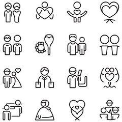 Fototapeta premium Family and bedding line icons collection. Thin outline icons pack. That icon collection. Set of line web pictograms with white background
