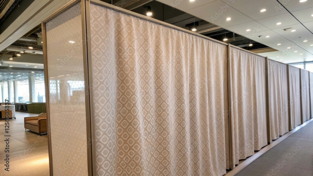 Aufkleber A medium closeup capturing the soft texture of a fabriccovered partition being gently pushed aside illustrating the versatility of materials used in creating flexible environments.