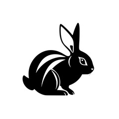 Silhouette of a Black Rabbit in a minimalist design on a white background.