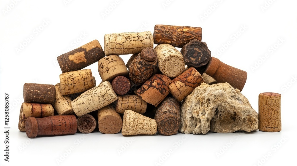 Poster a pile of authentic wine corks arranged in a natural display, their textures and colors reflecting t