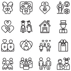 Fototapeta premium Family and bedding line icons collection. Thin outline icons pack. That icon collection. Set of line web pictograms with white background