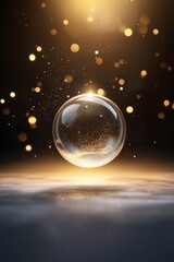 Shimmering Bubble with Golden Bokeh Effect